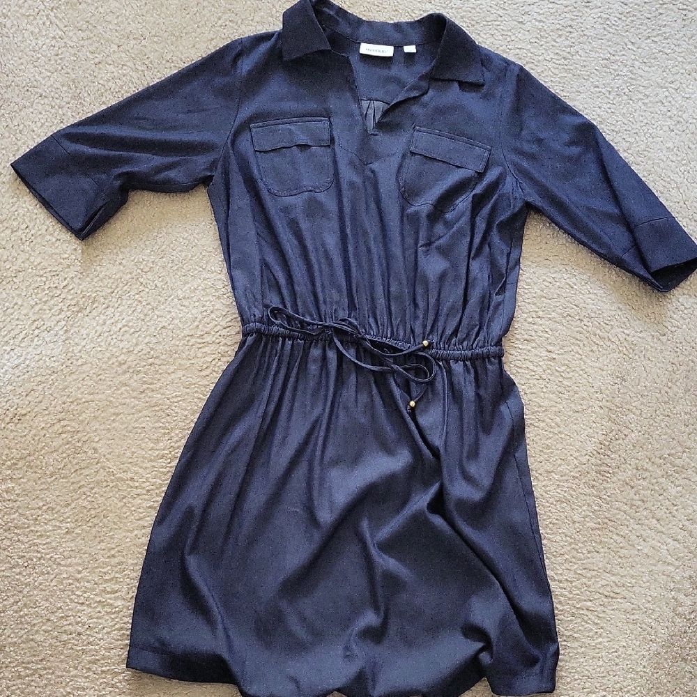 Avenue Blue Buttoned Smocked Mini Dress